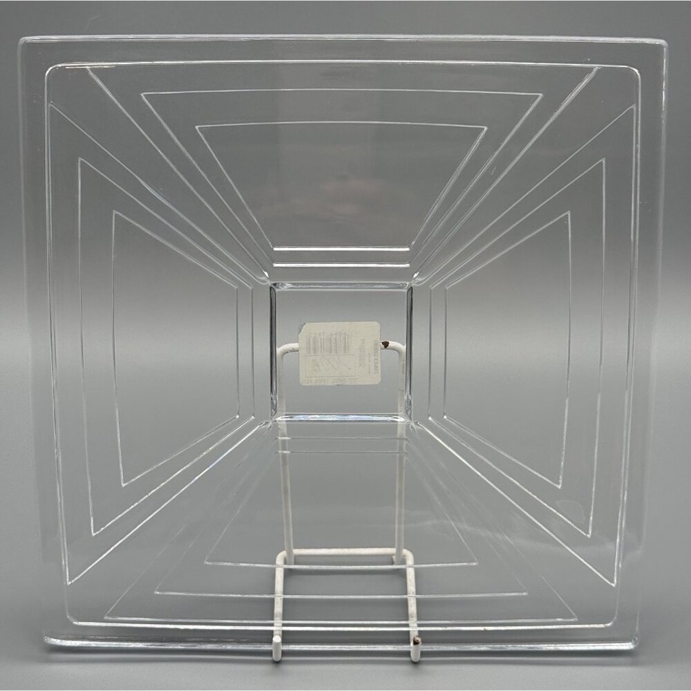 Czech Bohemia Pressed Glass Square Serving Plate Geometric Art Deco Style Clear